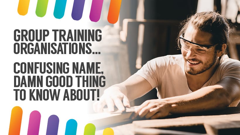 Blog banner about group training organisations, with a carpenter at work