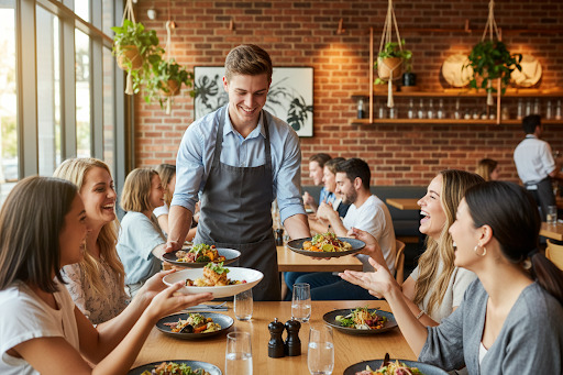 Food being safely prepared and served in a commercial kitchen