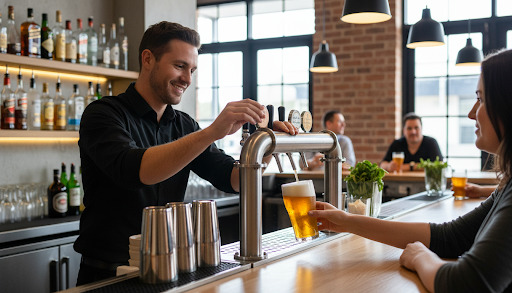 Bartender responsibly serving a drink at a bar
